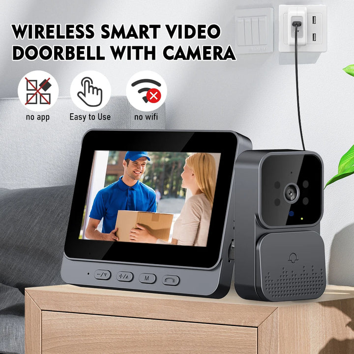 Video Doorbell with Intercom  Doorbell Camera with 4.3 Inch Screen Household Infrared Night Version Two-Way Speaking Long Batter