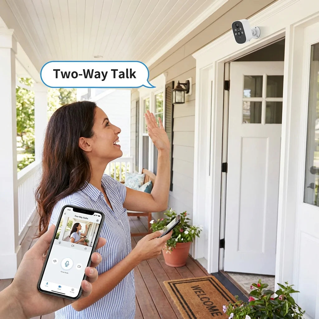 Solar Security Camera Wireless Outdoor Camera Battery Solar Powered 2K Resolution Waterproof Wifi Camera 2 Way Audio