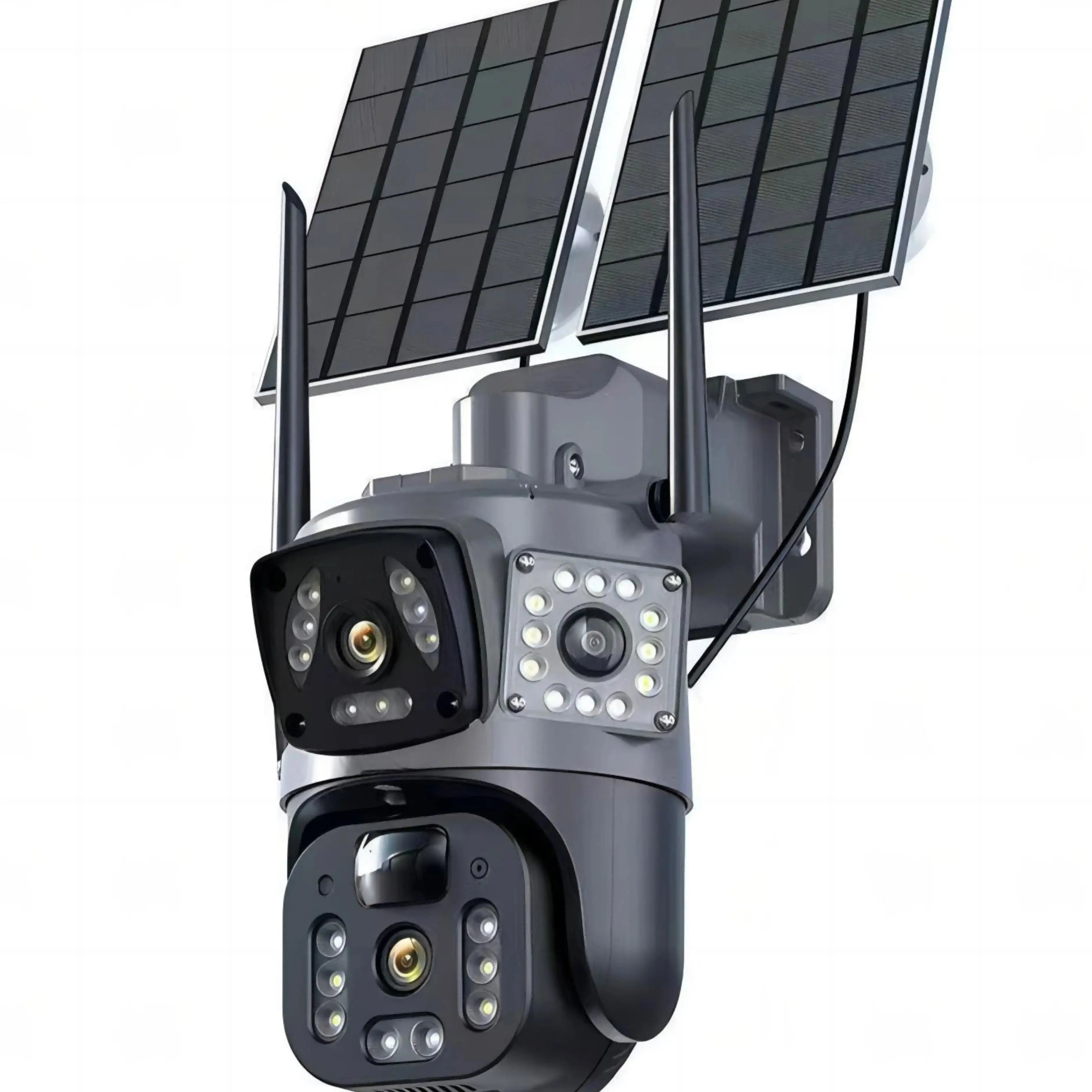 Solar Camera WiFi V360PRO Three Eyes and Two Pictures Outdoor Solar Closed Circuit PTZ Camera 1080P