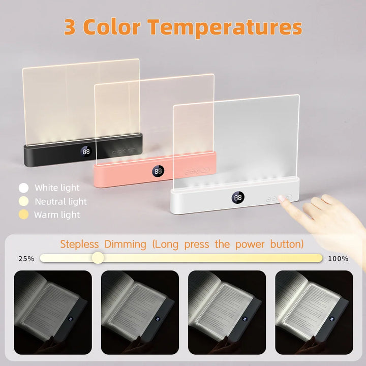 Smart Led Reading Light, Book Lights at Night, Rechargeable Clear Flat Reading Lights with 3 Colors & Timer, Eye-Friendly Glow
