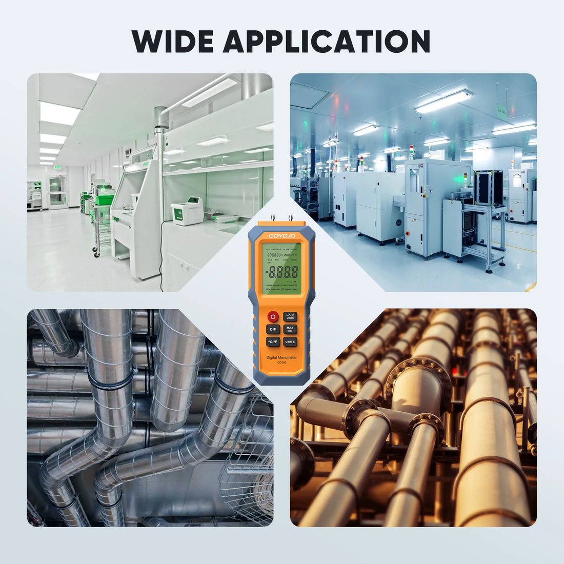 Pressure Gauge for Natural Gas Pipelines Ventilation Detection Air Digital Manometer Backlit Dual Port Gas Pressure Test