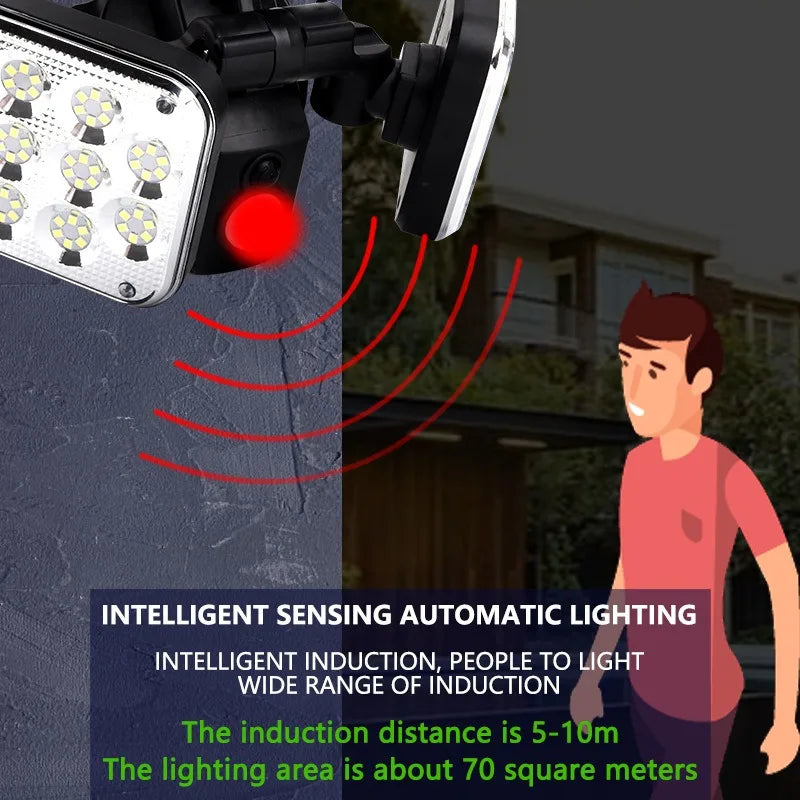 Solar Outdoor Light 120SMD LED Security Lights,2-Heads Motion Sensor Lights,IP65,270° Wide Angle Flood Wall Lights with 3 Modes