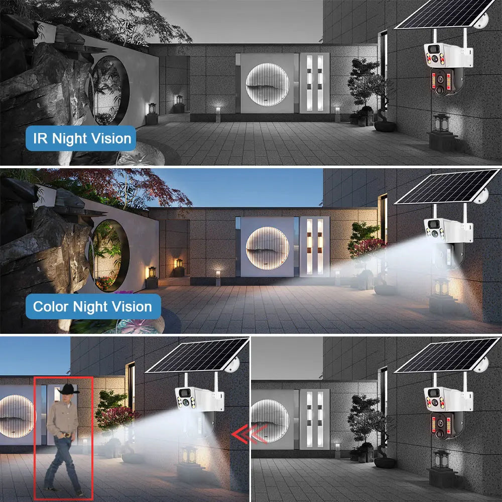 4K 8MP Dual Lens Solar 4G WiFi Camera Wireless Battery Low Powered IP Camara PIR Motion Detect External CCTV Video Surveillence