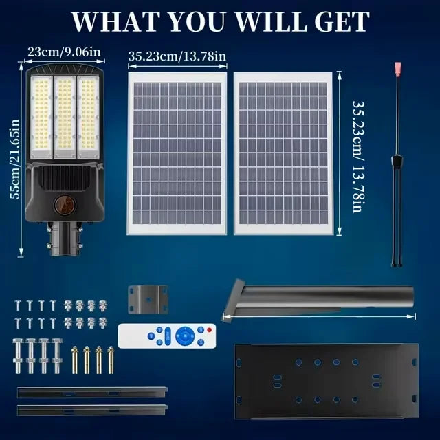 Solar Street Lights Outdoor Motion Sensor Light 8000W 800000LM 6500K Solar Security Flood Lights Solar Lamp for Yard, Road