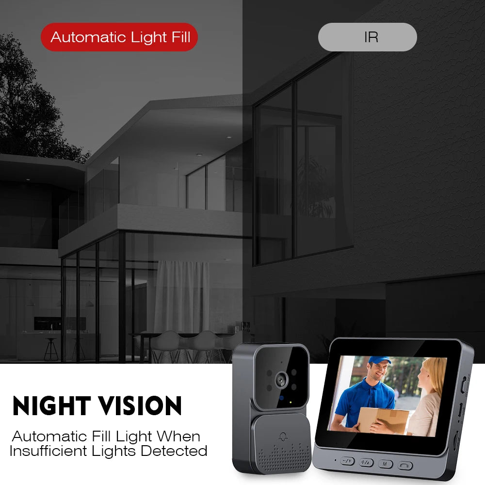 Video Doorbell with Intercom  Doorbell Camera with 4.3 Inch Screen Household Infrared Night Version Two-Way Speaking Long Batter
