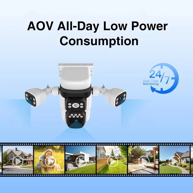 8K 15MP 4G Solar Camera wireless Three Lens Three Screen CCTV Security Protection PIR Solar Cam External  IP Camera Outdoor