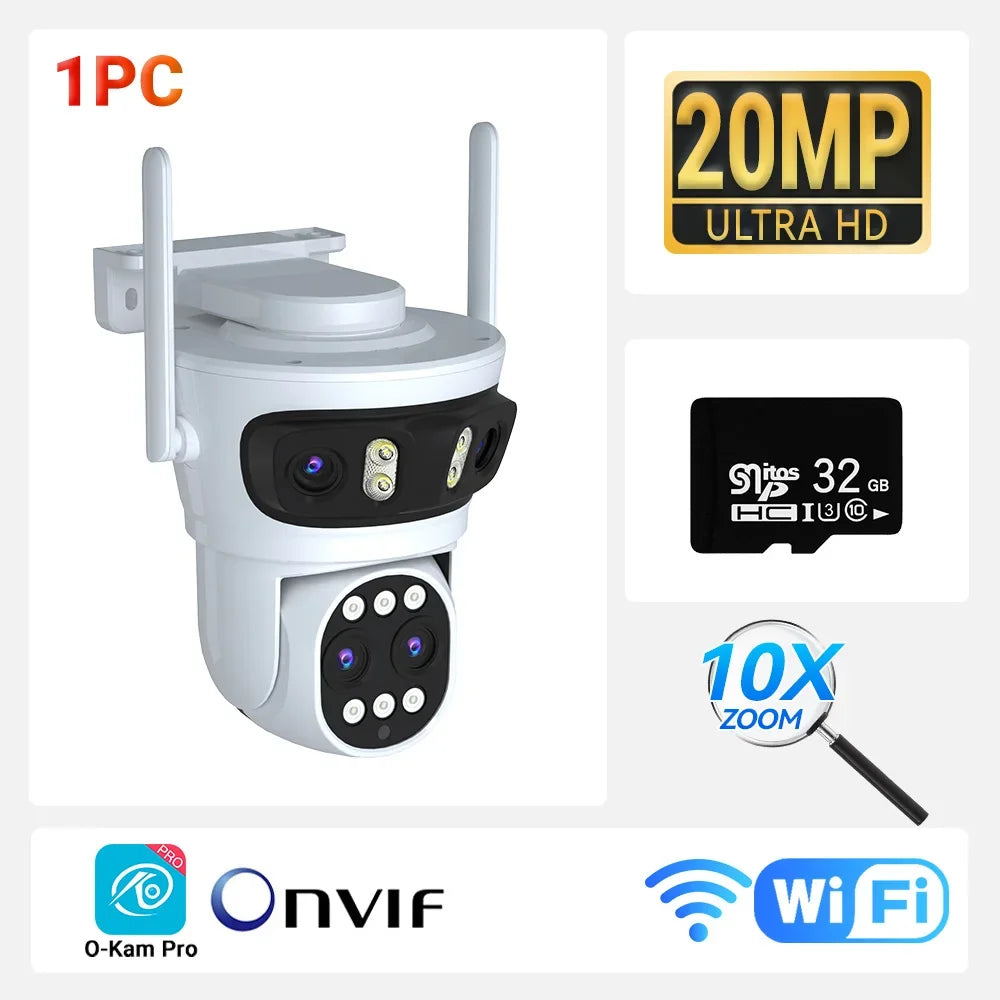 PTZ 4 Lens 3 Screen 10X Digital Zoom AI Auto Tracking IP O-KAM PRO Wifi Camera Outdoor Linkage Video Bluetooth Security Camera