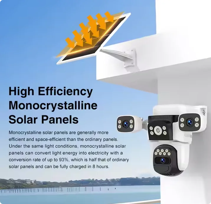 8K 15MP 4G Solar Camera wireless Three Lens Three Screen CCTV Security Protection PIR Solar Cam External  IP Camera Outdoor