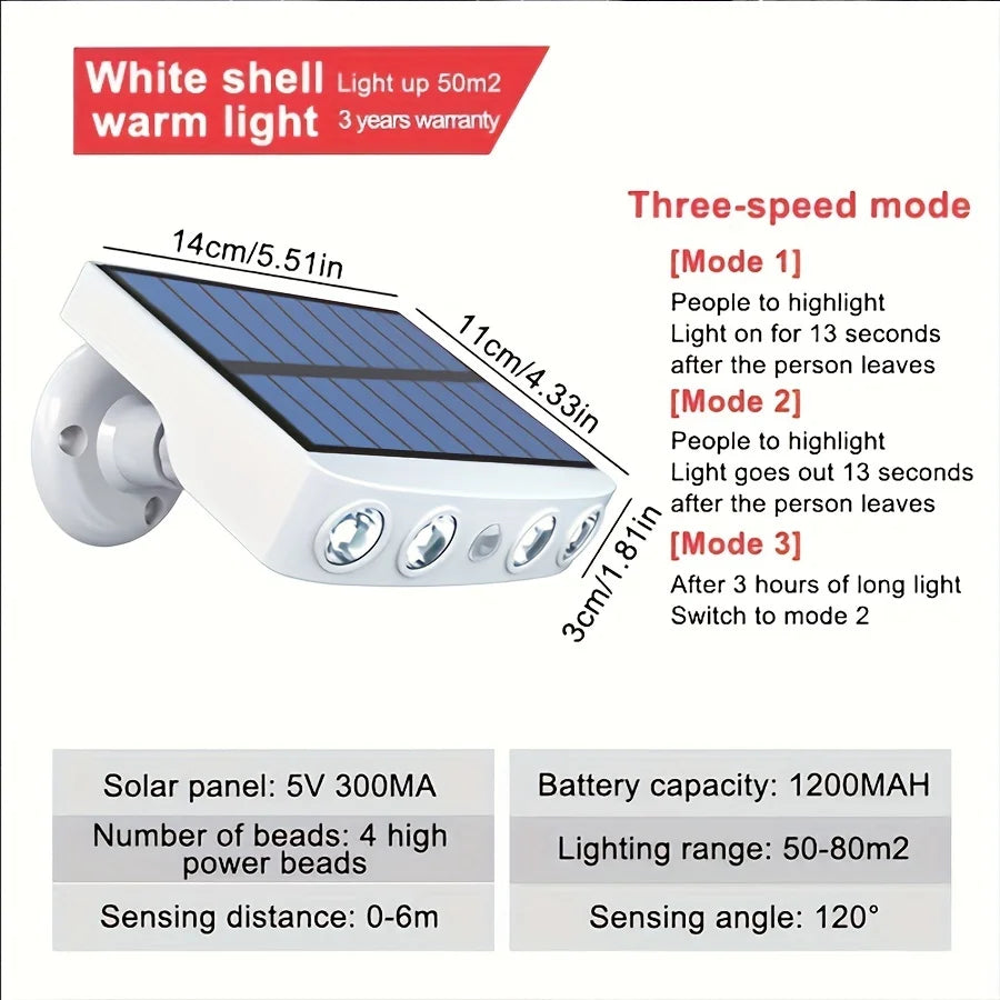 4 LED Powerful Solar Security Lights Outdoor Decor Sensor Motion 3 Modes Street Waterproof Lamp Wall Night Work Light for Garden