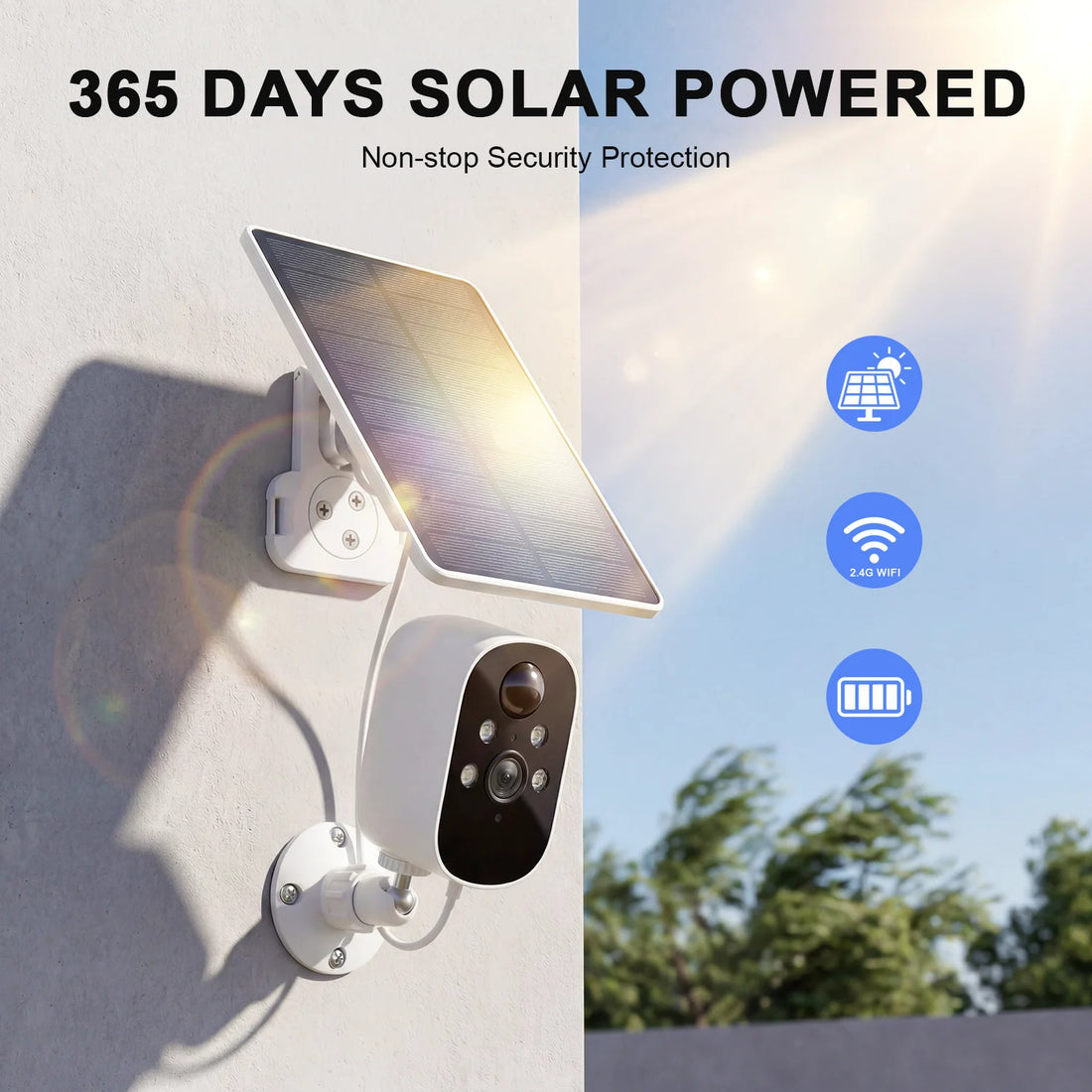 Solar Security Camera Wireless Outdoor Camera Battery Solar Powered 2K Resolution Waterproof Wifi Camera 2 Way Audio