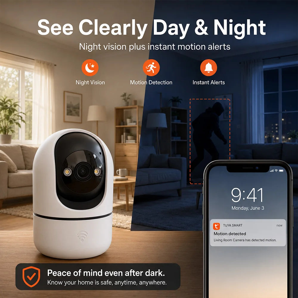 Indoor PTZ WiFi Camera 2MP HD Tuya Smart APP 355 Pan 90 Tilt Two Way Audio Night Vision Motion Alert Remote Baby Pet Monitor Cam