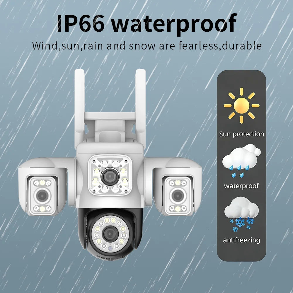 15MP PTZ WiFi Camera Four Len Three Screen 360° 16X Zoom Camera Outdoor Wireless Surveillance Auto Tracking CCTV Cameras Yoosee