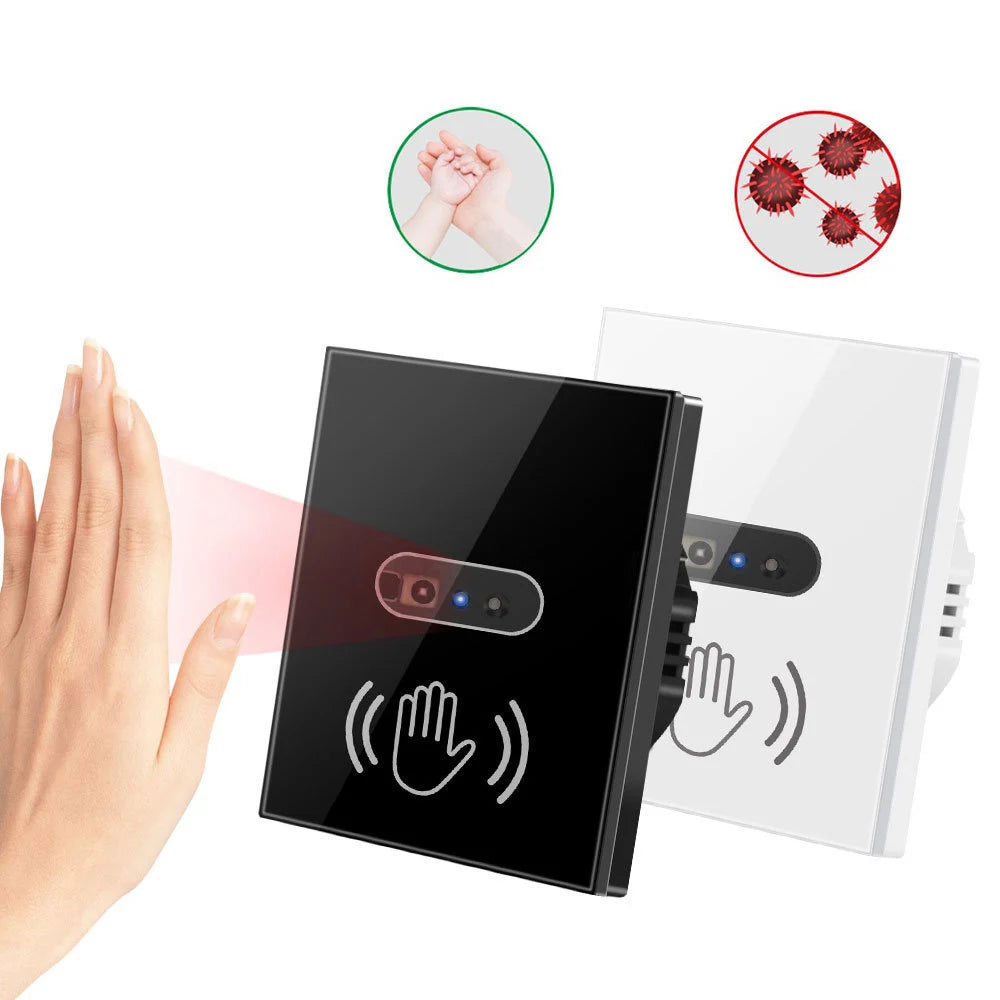 Smart Wall Light Switch Hand Sweep Sensor Infrared Sensor Switch Glass Display Panel Neutral Wire10A No Touch Needed ﻿