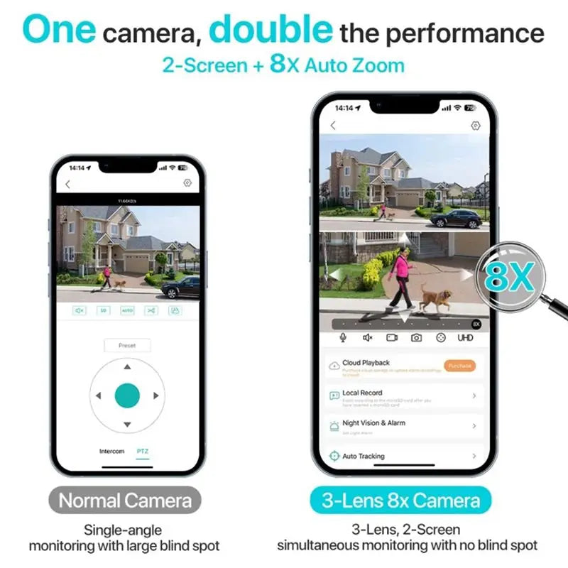 BTLIFE-Outdoor PTZ Camera 9MP 4K HD 8X Hybrid Zoom Triple Lens Dual Screen Wifi IP Camera Alarm CCTV Surveillance EU-Plug Durabl
