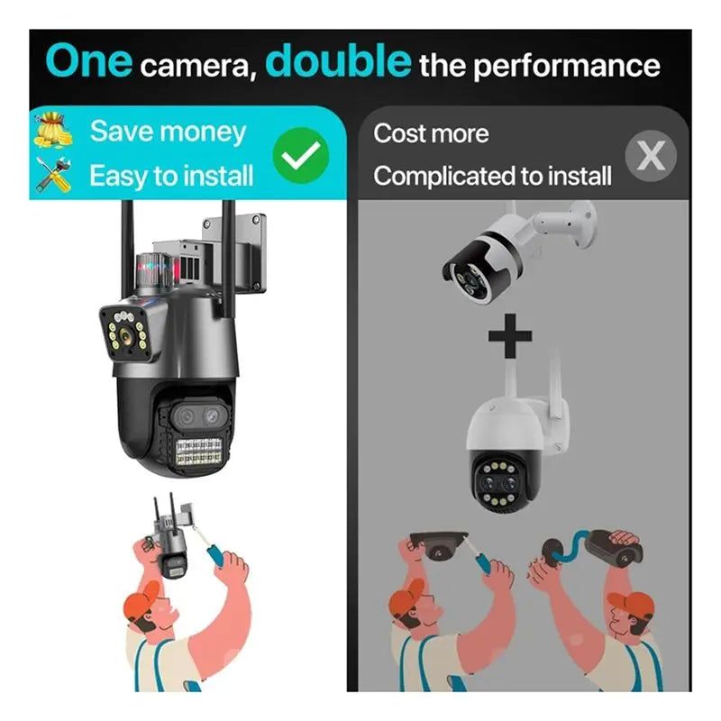BTLIFE-Outdoor PTZ Camera 9MP 4K HD 8X Hybrid Zoom Triple Lens Dual Screen Wifi IP Camera Alarm CCTV Surveillance EU-Plug Durabl