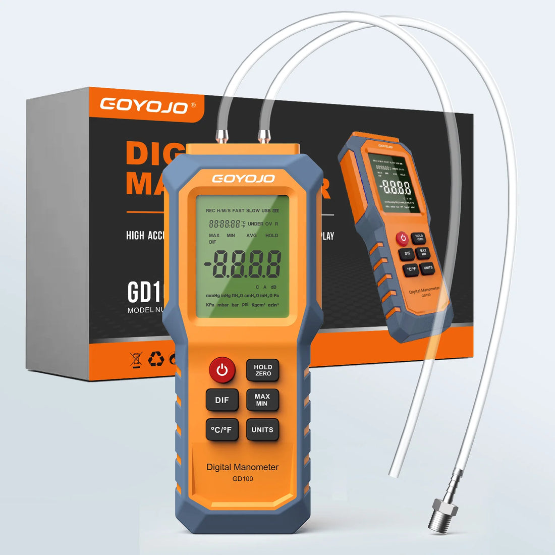 Pressure Gauge for Natural Gas Pipelines Ventilation Detection Air Digital Manometer Backlit Dual Port Gas Pressure Test