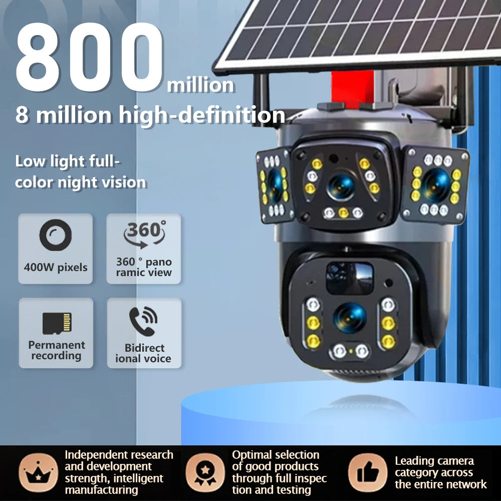 Solar Camera WiFi V360PRO Three Eyes and Two Pictures Outdoor Solar Closed Circuit PTZ Camera 1080P
