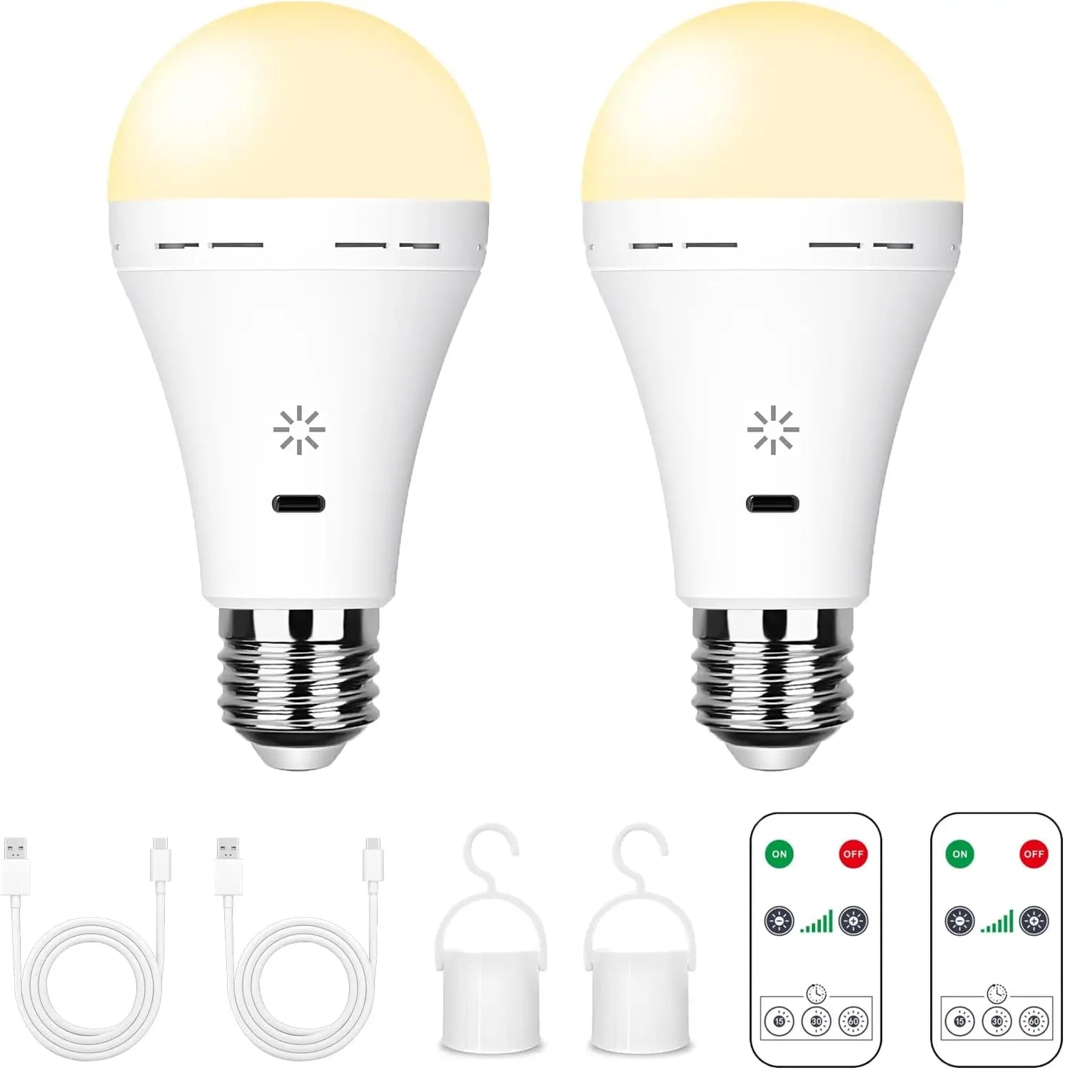 USB-C Rechargeable Light Bulb with Remote Control 5V 7W E27 Smart Battery BulbTouch Control Dimmable LED Bulbs with Timing
