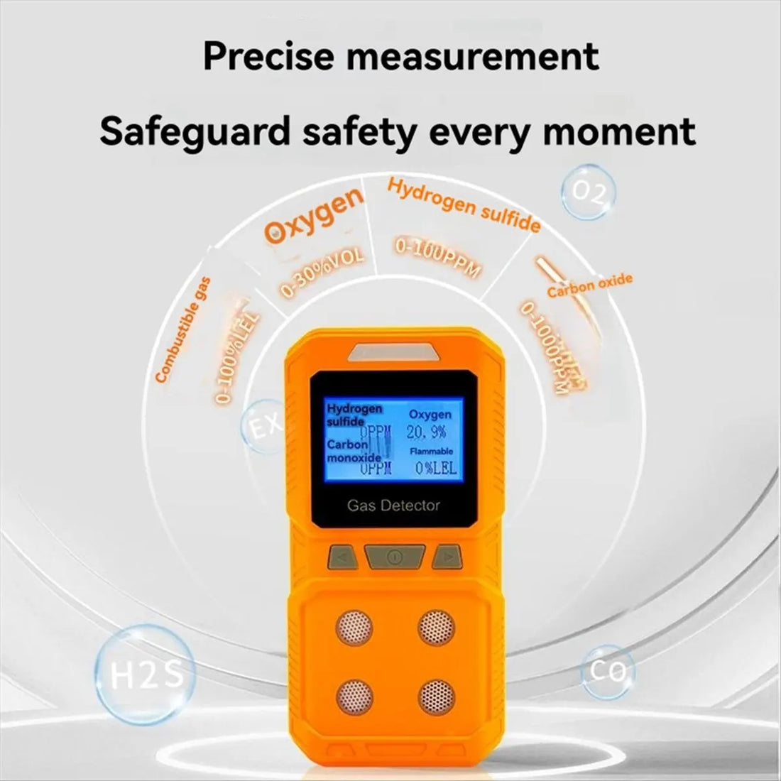 Reliable- 4 in 1 Gas Detector Combustible and Toxic Hazardous Gas Meter Portable Handheld O2 CO H2S Analyzer