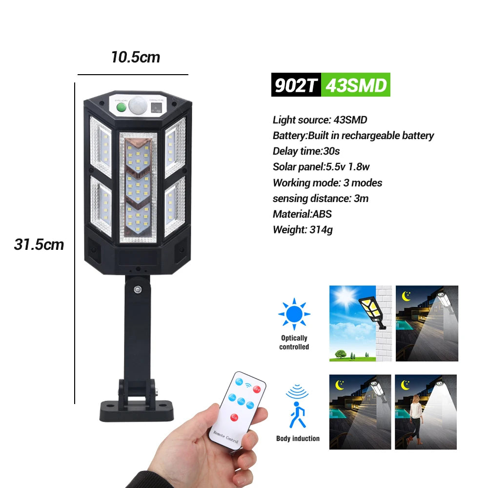 Solar Powered Security Lights 108LED Outdoor Wall Lamp with 3 Modes PIR Motion Sensor Waterproof for Outdoor Yard Fence Path