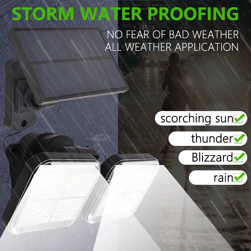 Solar Outdoor Light 120SMD LED Security Lights,2-Heads Motion Sensor Lights,IP65,270° Wide Angle Flood Wall Lights with 3 Modes