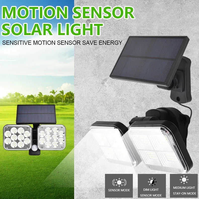 Solar Outdoor Light 120SMD LED Security Lights,2-Heads Motion Sensor Lights,IP65,270° Wide Angle Flood Wall Lights with 3 Modes